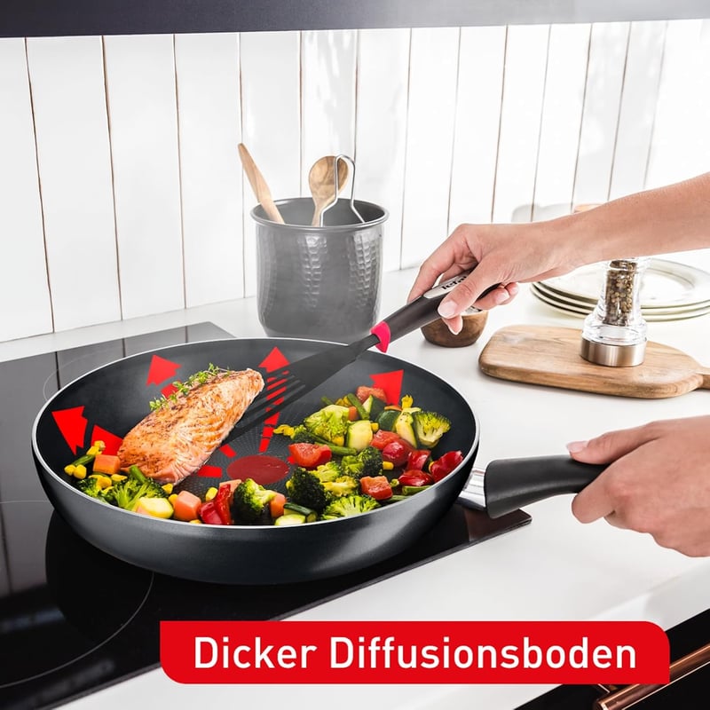 Tefal Hard Titanium Essential 28 cm-es serpenyő, tapadásmentes bevonattal, hőjelzővel