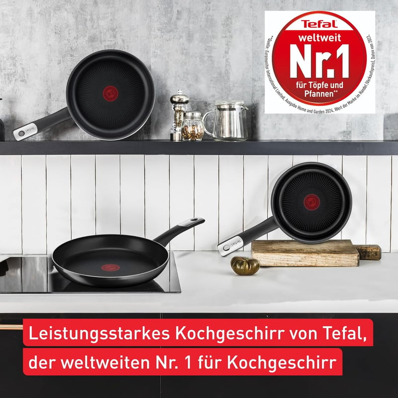Tefal Hard Titanium Essential 28 cm-es serpenyő, tapadásmentes bevonattal, hőjelzővel