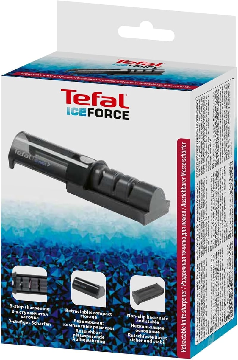 Tefal Ice Force 3 fokozatú kés élezőgép, rozsdamentes acél késekhez, kerámia csiszolókorong, fekete - knife sharpener