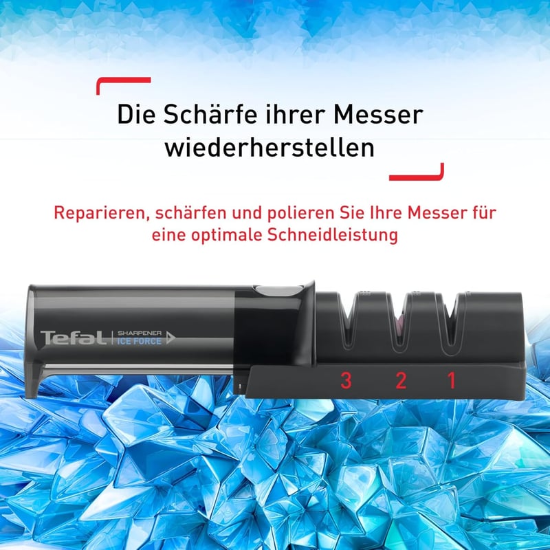 Tefal Ice Force 3 fokozatú kés élezőgép, rozsdamentes acél késekhez, kerámia csiszolókorong, fekete - knife sharpener