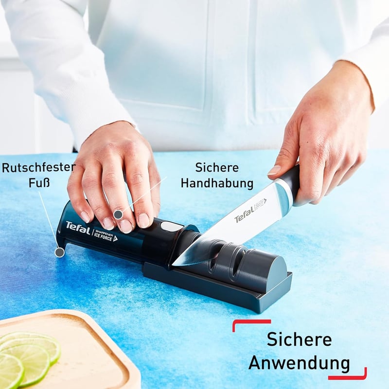 Tefal Ice Force 3 fokozatú kés élezőgép, rozsdamentes acél késekhez, kerámia csiszolókorong, fekete - knife sharpener