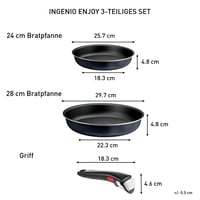 Tefal Ingenio Enjoy L72390 3 részes serpenyőszett levehető nyéllel, 24/28 cm, egymásba rakható, indukciós, tapadásmentes bevonat 2