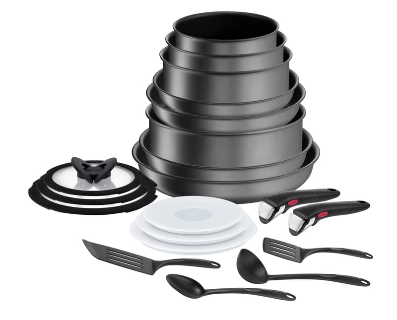 Set de vase Tefal Ingenio L7619402 Daily Chef On, 20 piese, pentru inducție, înveliș antiaderent, stivuibil, compatibil cu mașina de spălat vase