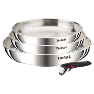 Set tigăi Tefal Ingenio Emotion L8968445 din oțel inoxidabil 22/24/28 cm cu mâner detașabil — unitate principală ușor lovită (stare: vezi a 2-a fotografie)