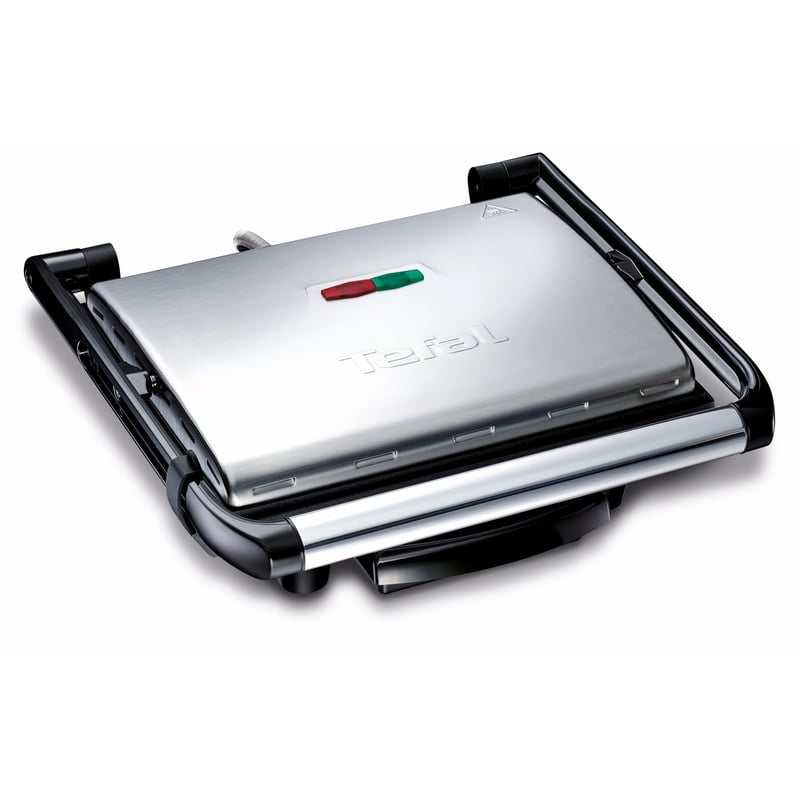 Grătar electric și sandwich maker Tefal Inicio GC241D 2000W cu plăci antiaderente, pentru friptură, panini, legume, oțel inoxidabil, negru, 36.3x10.8x33.2 cm