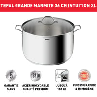 Tefal Intuition XL rozsdamentes acél fazék üvegfedővel, 36 cm, 17,5 L, indukciós főzőlaphoz, szegecses fogantyúkkal 2
