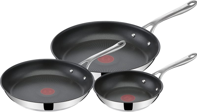 Set tava Tefal Jamie Oliver Cook's Direct On 20/24/28 cm, neprianjajuće, za indukciju, pogodno za pećnicu, ručka od nehrđajućeg čelika, E304S344