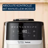 Friteuză cu aer cald Tefal Jamie Oliver Easy Fry Silence Deluxe EY55JDE0, 5 L, silențioasă, 10 programe, ecran tactil digital, grătar turnat + capac, negru/oțel inoxidabil 6