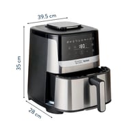 Friteuză cu aer cald Tefal Jamie Oliver Easy Fry Silence Deluxe EY55JDE0, 5 L, silențioasă, 10 programe, ecran tactil digital, grătar turnat + capac, negru/oțel inoxidabil 8