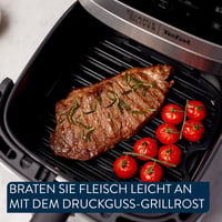 Friteuză cu aer cald Tefal Jamie Oliver Easy Fry Silence Deluxe EY55JDE0, 5 L, silențioasă, 10 programe, ecran tactil digital, grătar turnat + capac, negru/oțel inoxidabil 7
