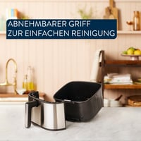 Friteuză cu aer cald Tefal Jamie Oliver Easy Fry Silence Deluxe EY55JDE0, 5 L, silențioasă, 10 programe, ecran tactil digital, grătar turnat + capac, negru/oțel inoxidabil 4
