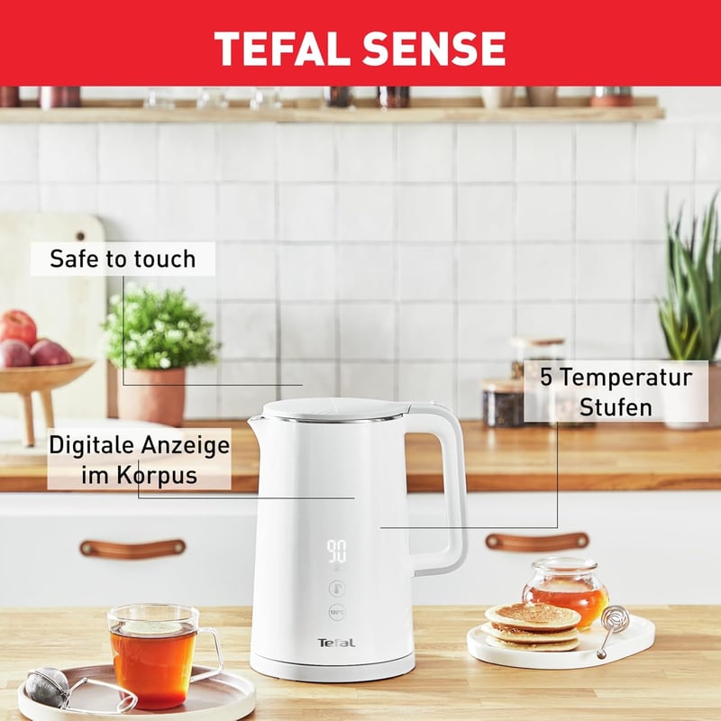 Tefal KO6931 Sense Digitális Vízforraló 1,5L, 5 Hőfok, 30 Perc Melegítés