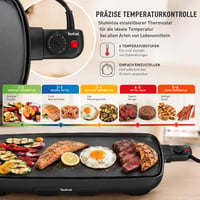 Elektrický stolný gril Tefal Malaga Plancha CB501812, 2000 W, extra veľká grilovacia plocha, plynulý termostat, nepriľnavý povrch, Thermo-Spot, s odkvapkávaním tuku, pre 6–8 osôb, čierny 2