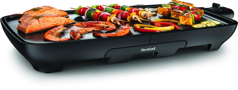Elektrický stolný gril Tefal Malaga Plancha CB501812, 2000 W, extra veľká grilovacia plocha, plynulý termostat, nepriľnavý povrch, Thermo-Spot, s odkvapkávaním tuku, pre 6–8 osôb, čierny