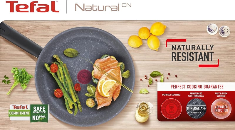 Tefal Natural ON 28 cm-es wok serpenyő, ásványi bevonattal, indukciós aljjal