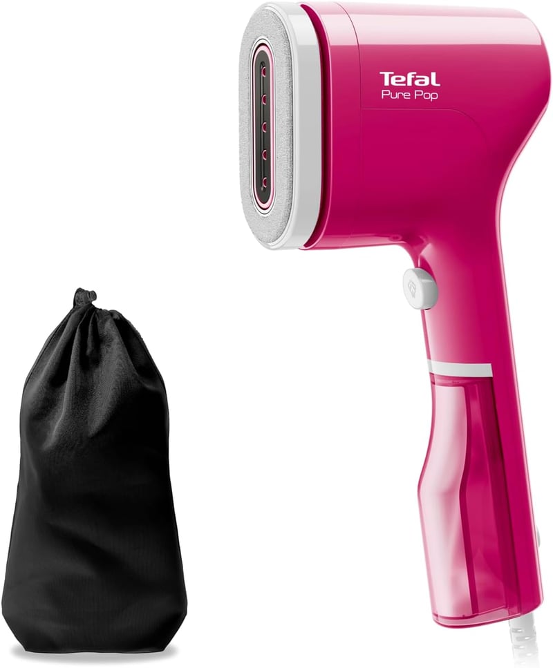 Tefal Pure Pop Slim kézi ruhasteamer 70ml tartállyal, 15 másodperc alatt kész, utazási gőzölő, rózsaszín