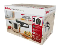 Tlakový hrniec Tefal Secure Trendy 8 l s košom, 2 stupne varenia 117 a 112 °C, indukčné dno, nehrdzavejúca oceľ, čierna/zelená, na všetky typy varných dosiek 9