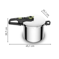 Tlakový hrniec Tefal Secure Trendy 8 l s košom, 2 stupne varenia 117 a 112 °C, indukčné dno, nehrdzavejúca oceľ, čierna/zelená, na všetky typy varných dosiek 8