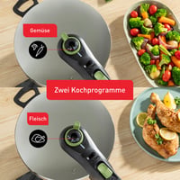 Tlakový hrniec Tefal Secure Trendy 8 l s košom, 2 stupne varenia 117 a 112 °C, indukčné dno, nehrdzavejúca oceľ, čierna/zelená, na všetky typy varných dosiek 5