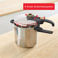 Tlakový hrniec Tefal Secure Trendy 8 l s košom, 2 stupne varenia 117 a 112 °C, indukčné dno, nehrdzavejúca oceľ, čierna/zelená, na všetky typy varných dosiek 6