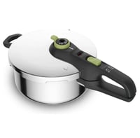 Tlakový hrniec Tefal Secure Trendy P2580702, 6 l, s parným košom, 2 stupne varenia 117 °C a 112 °C, indukčné dno, vhodný na všetky typy sporákov, nehrdzavejúca oceľ 1