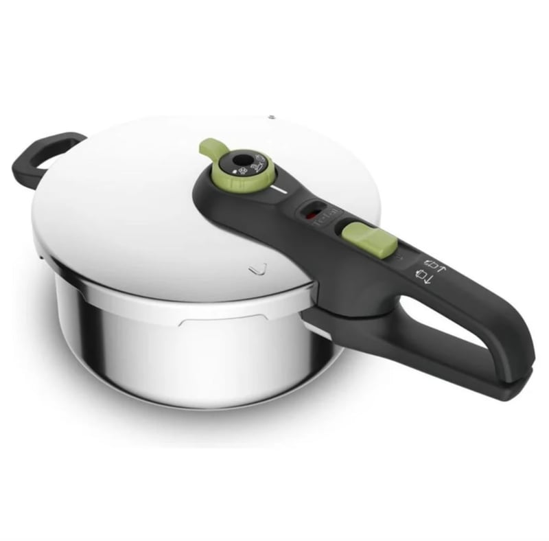 Tlakový hrniec Tefal Secure Trendy P2580702, 6 l, s parným košom, 2 stupne varenia 117 °C a 112 °C, indukčné dno, vhodný na všetky typy sporákov, nehrdzavejúca oceľ