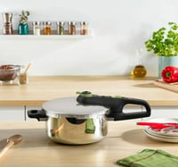 Tlakový hrniec Tefal Secure Trendy P2580702, 6 l, s parným košom, 2 stupne varenia 117 °C a 112 °C, indukčné dno, vhodný na všetky typy sporákov, nehrdzavejúca oceľ 4