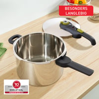 Tefal Secure Trendy P2580703 Ekspres lonac, indukcija, 6 L, 2 razine kontrole kuhanja (117°C i 112°C), za sve vrste štednjaka, nehrđajući čelik/crna/zelena 6