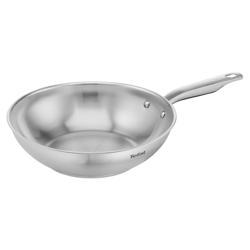 Tefal Virtuoso Wok tava 28 cm, nehrđajući čelik, bez neprijanjajućeg sloja, prikladna za indukcijske ploče, otporna na pećnicu do 250°C