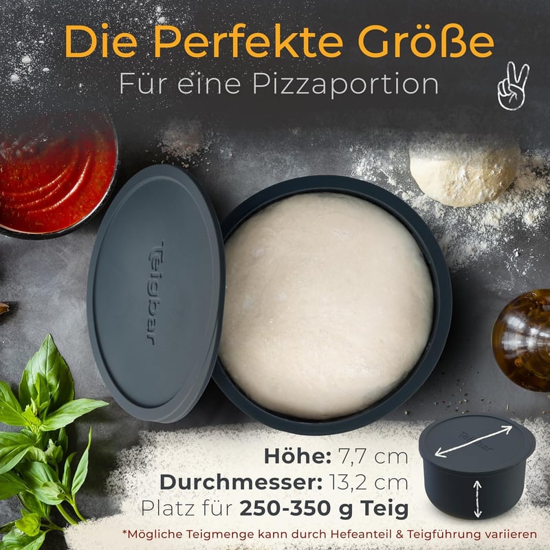 Teigbar Pizzatészta Tároló Doboz Szilikon 2db Fekete/Szürke 13cm
