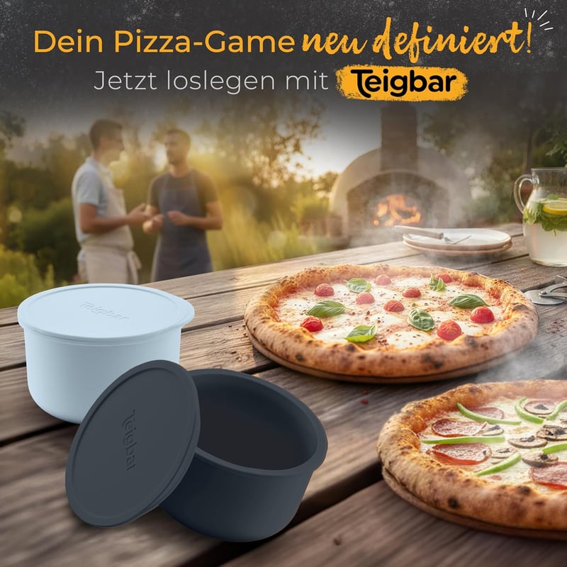Teigbar Pizzatészta Tároló Doboz Szilikon 2db Fekete/Szürke 13cm
