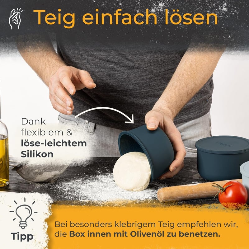 Teigbar Pizzatészta Tároló Doboz Szilikon 2db Fekete/Szürke 13cm
