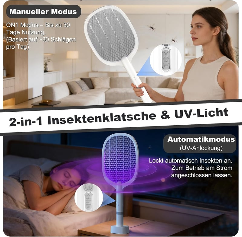 TEINNGO 5000V elektromos légyfogó USB-C töltéssel, 2in1 rovarirtó