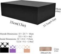 Tekhoho Fekete Ajándékdoboz 33x23,7x10cm Mágneses Fedéllel és Szalaggal 2