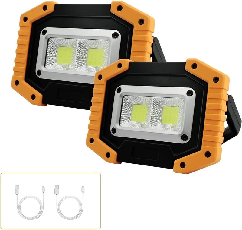 Tekstap LED Munkalámpa Akkumulátoros 2x30W COB Hordozható Kempinglámpa USB Töltés 1500LM 3 Fénymód Építkezés Garázshoz 2db