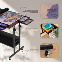 Tektalk Skladací stôl na puzzle pre 2000 dielikov, s nastaviteľnou výškou, 2 plstenými podložkami, 8 triediacimi podnosmi, 4 kolieskami, čierny 4