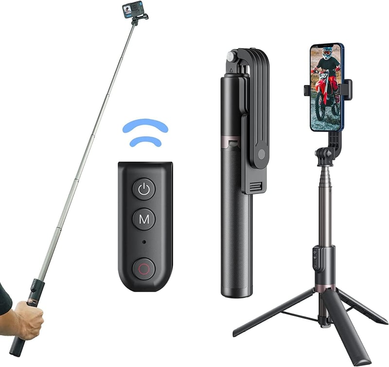 TELESIN 130cm Selfie Bot Állvány Bluetooth Távirányítóval, 3-in-1 Alumínium Szelfibot GoPro Hero 11/10/9/8 Mobil Telefon Akciókamerához