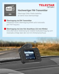 TELESTAR TOP CAR 2 DAB+ adaptér pre autorádio – čierny | FM transmitter, Bluetooth, hands-free, farebný displej, microSD, Line-Out, batéria 4