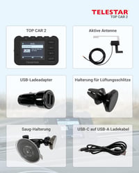 TELESTAR TOP CAR 2 DAB+ adaptér pre autorádio – čierny | FM transmitter, Bluetooth, hands-free, farebný displej, microSD, Line-Out, batéria 7