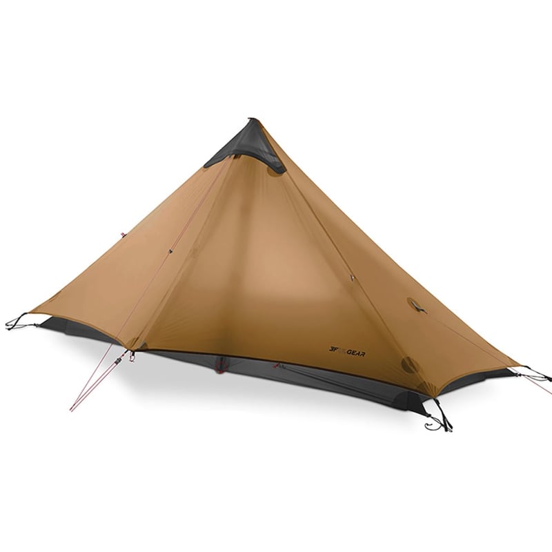 Cort ultrușor pentru o persoană 3F UL Gear Lanshan 1, kaki - 3/4 sezoane, fără bețe, impermeabil, cort de drumeție din nailon siliconat 15D pentru backpacker