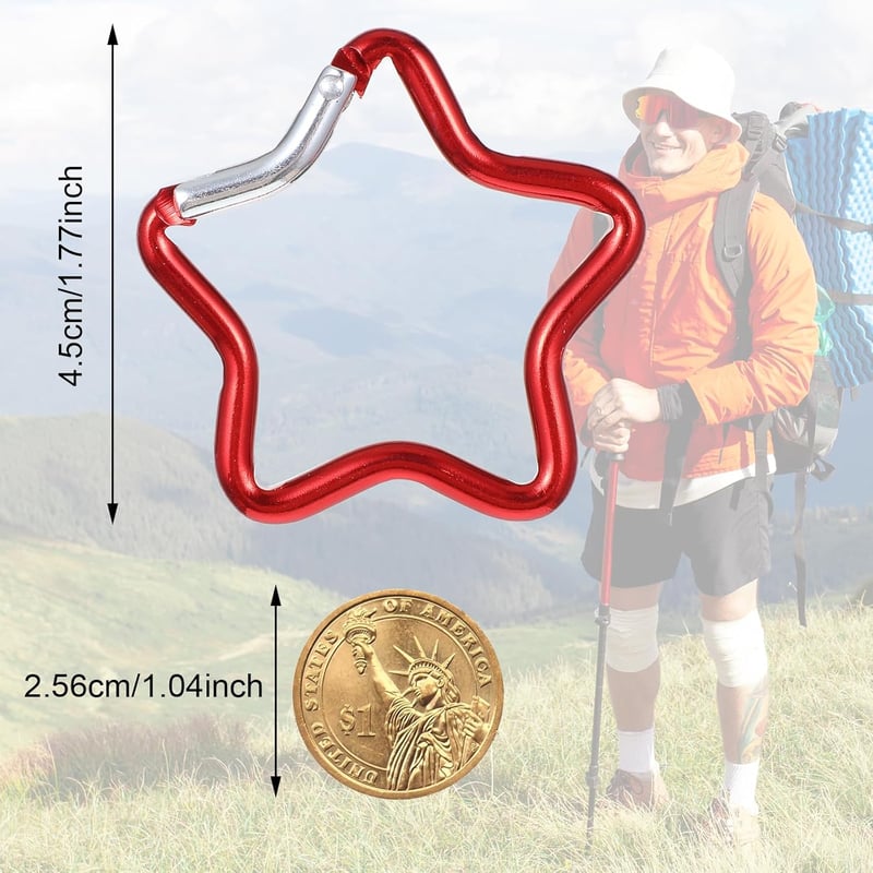 Telooco Csillag Alakú Karabiner Kulcstartó 10 Darabos Szett - 4,5cm Színes Fém Mini Karabiner Túrázáshoz Horgászathoz