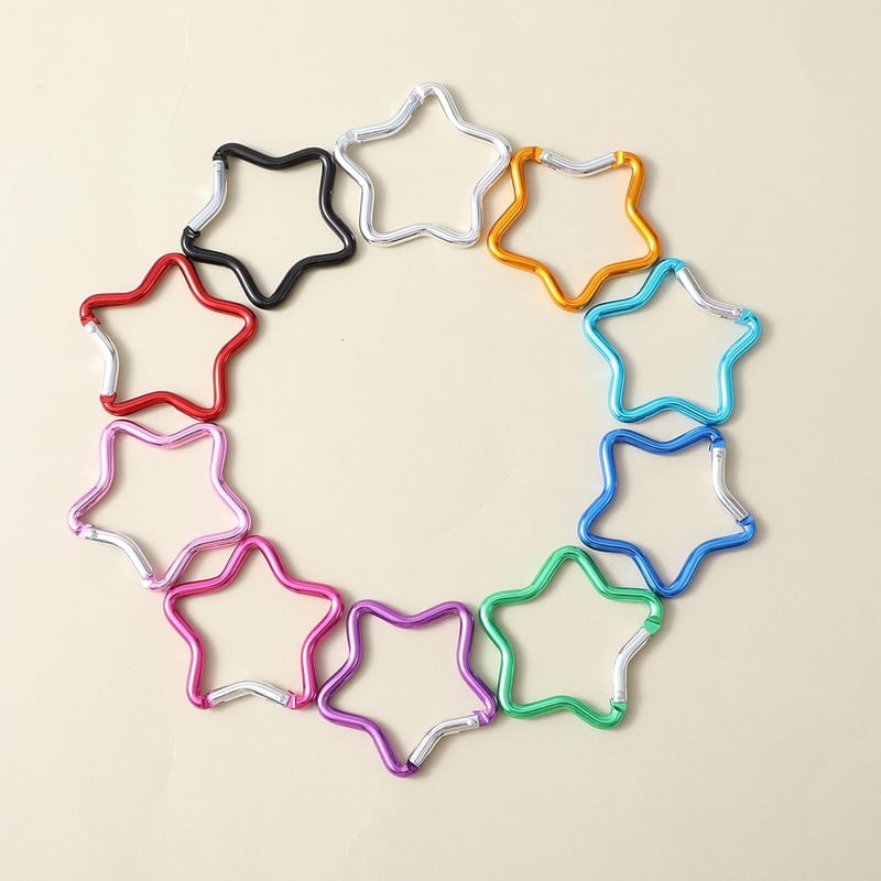 Telooco Csillag Alakú Karabiner Kulcstartó 10 Darabos Szett - 4,5cm Színes Fém Mini Karabiner Túrázáshoz Horgászathoz