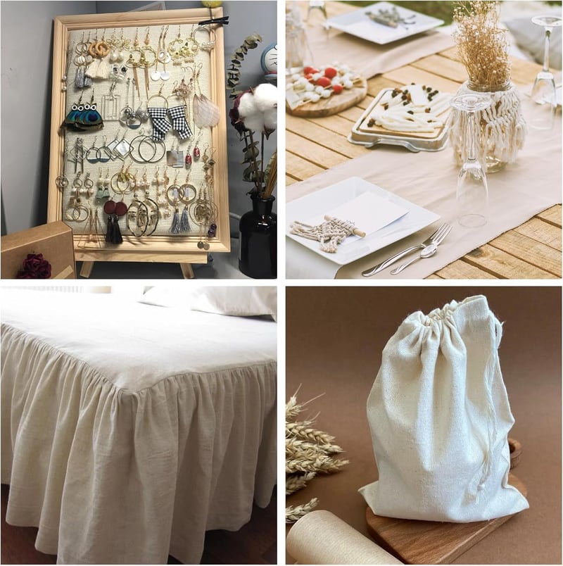 Telooco Lenvászon Pamut Textil 160x50cm Puha Hímzett Muslin Szövet - Beige