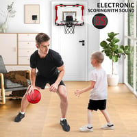 Mini coș de baschet de interior TEMI cu iluminare LED, scor electronic, 4 mingi, montabil pe ușă, pentru copii cu vârste între 5 și 12 ani 3