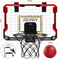 Mini coș de baschet de interior TEMI cu iluminare LED, scor electronic, 4 mingi, montabil pe ușă, pentru copii cu vârste între 5 și 12 ani 6