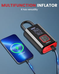 TEMOLA 12V elektromos légpumpa LED-del, hordozható akkumulátoros kompresszor nyomásmérővel 5