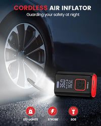 TEMOLA 12V elektromos légpumpa LED-del, hordozható akkumulátoros kompresszor nyomásmérővel 6
