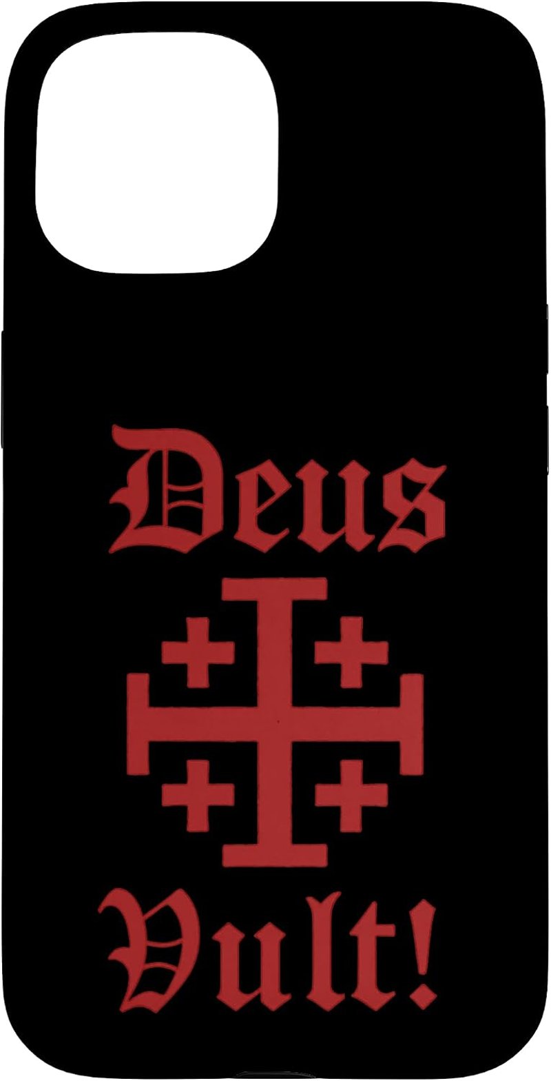 Templiers catholiques Deus Vult Jeruzsálemi kereszt mintás iPhone 15 telefon tok, védő hátlap