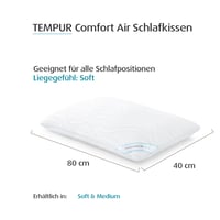 Pernă de dormit TEMPUR Comfort Air Soft, senzație de moliciune, 40x80 cm, alb 2