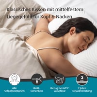 Vankúš z pamäťovej peny TEMPUR Comfort Firm, klasický tradičný vankúš pre všetky polohy spánku, pevný pocit pri ležaní, prateľný poťah, Oeko-Tex, 3
